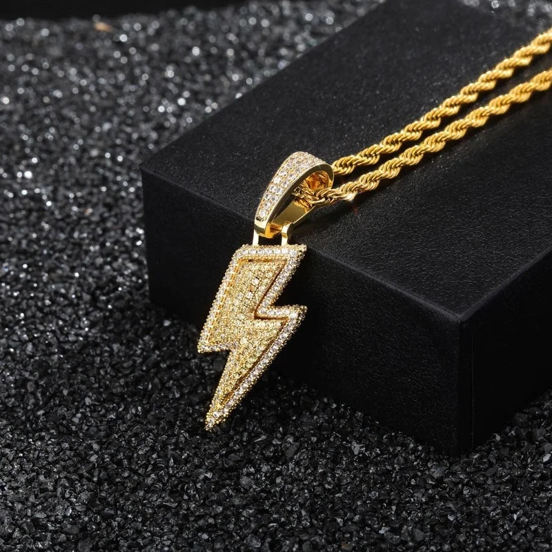 Crystal Charm Necklace Shine Full Zircon Lightning Necklace for Women Men Iced Out Chain Hip Hop Party Jewelry Accessories Good Vibrations