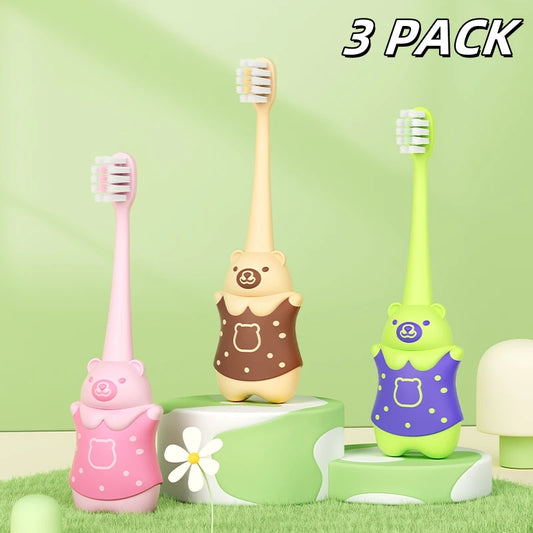 Wholesale Cartoon Bear Shape Kids Soft Toothbrush Colorful Small Head Portable Children Tooth Brush for Baby Use Good Vibrations
