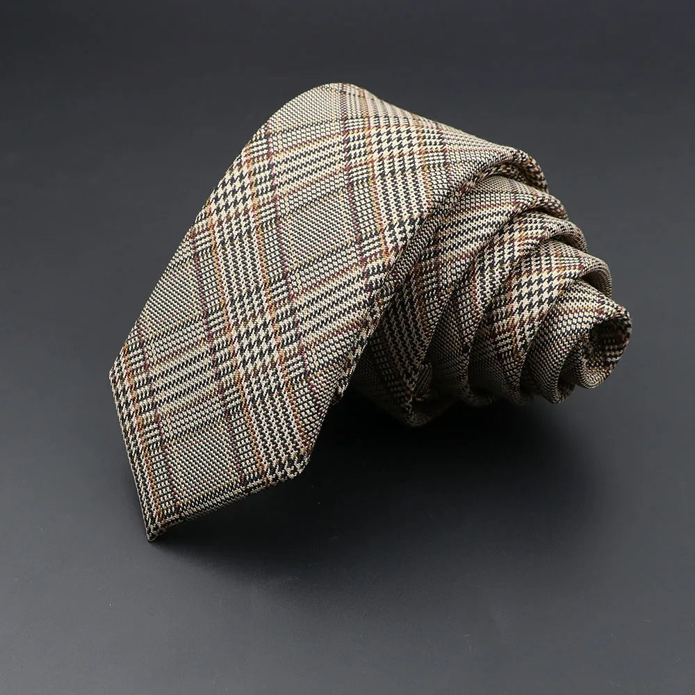 Mens Ties 6cm Classic Cotton Handmade Skinny Grey Plaid Neckties Striped Narrow Collar Slim Cashmere Casual Tie Accessories Gift Good Vibrations