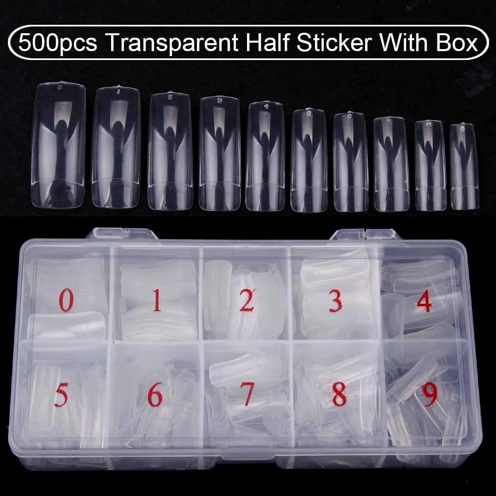 Nail Capsules 500pcs/Box Artificial Nail Tips Full Cover Nails Tips Acrylic Transparent Nail Capsules French Manicure False Nail Good Vibrations
