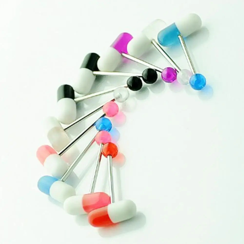 10pcs/lot Colorful Capsule Tongue Rings Acrylic Pill Tongue Piercing Steel Punk Body Piercing Rings Jewelry Decor Gifts Good Vibrations Adult Super Store