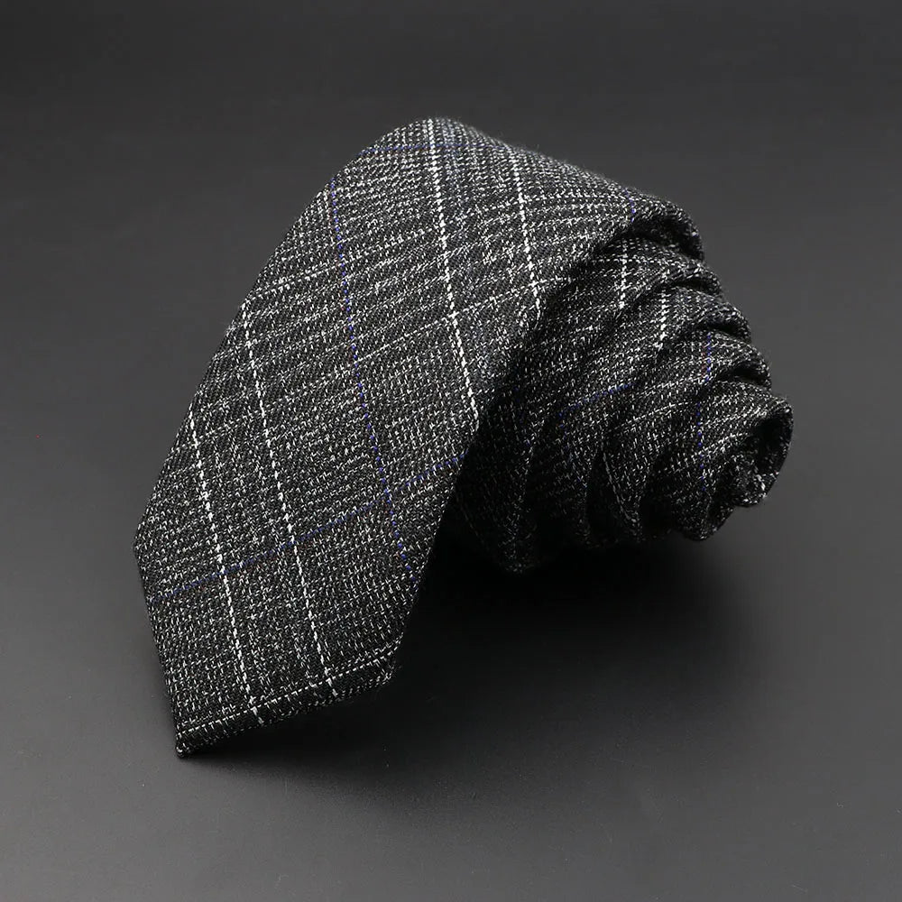 Mens Ties 6cm Classic Cotton Handmade Skinny Grey Plaid Neckties Striped Narrow Collar Slim Cashmere Casual Tie Accessories Gift Good Vibrations