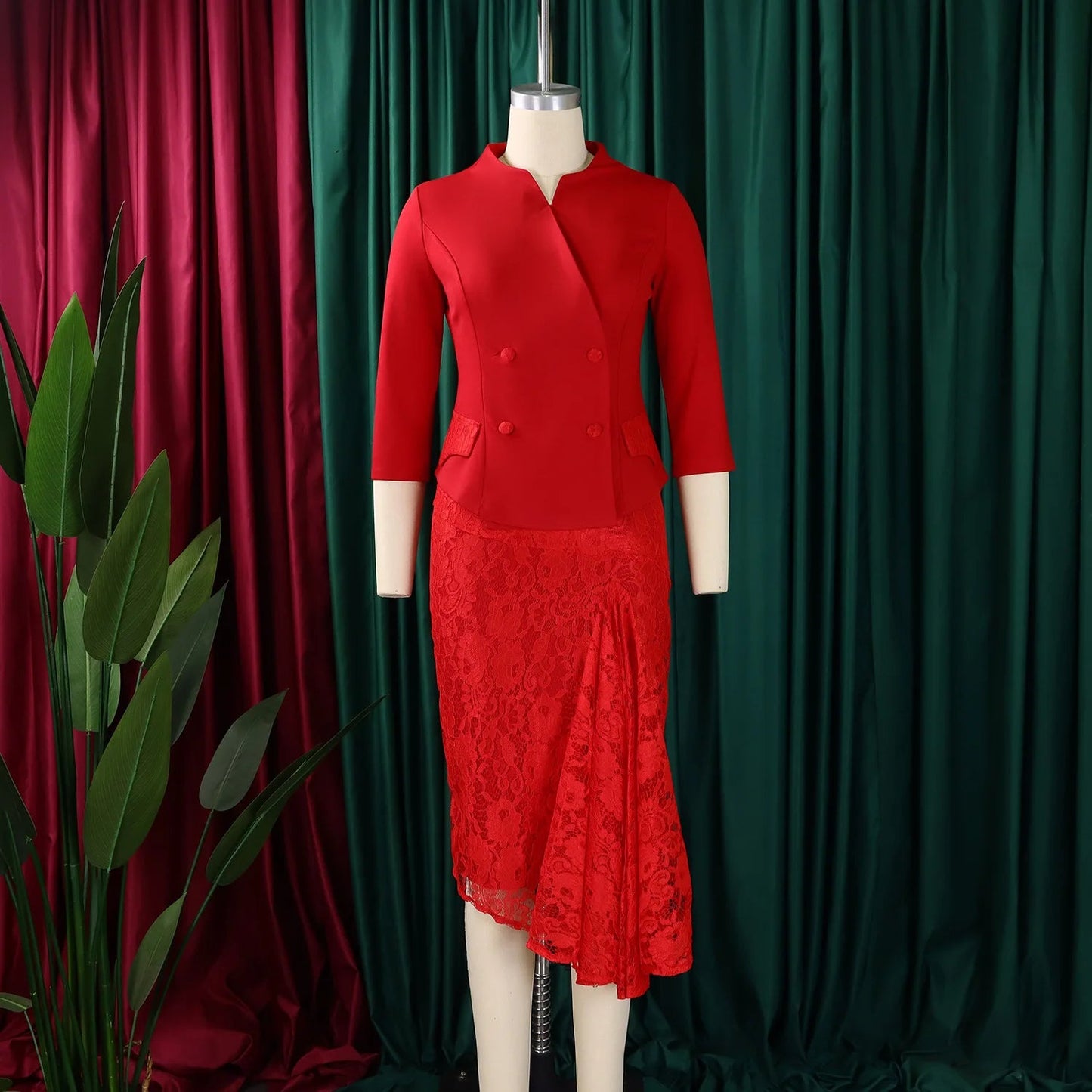 D559 Trendy Spring Dresses Women Casual Elegant Lace Patchwork Three Quarter Sleeve O-Neck Office Lady Dress African Dress Good Vibrations