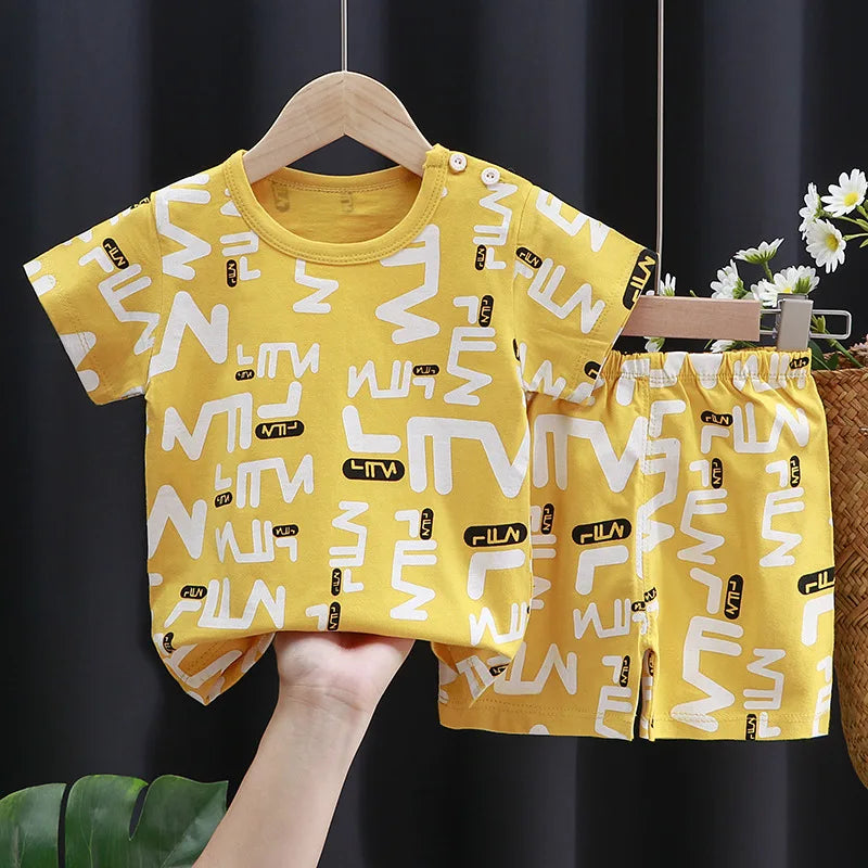 Kids Clothes Set Baby Boy/Girl T-Shirt + Shorts Summer Clothing Cotton Cartoon Casual Boys Tracksuit Children Baby Clothes Set Good Vibrations