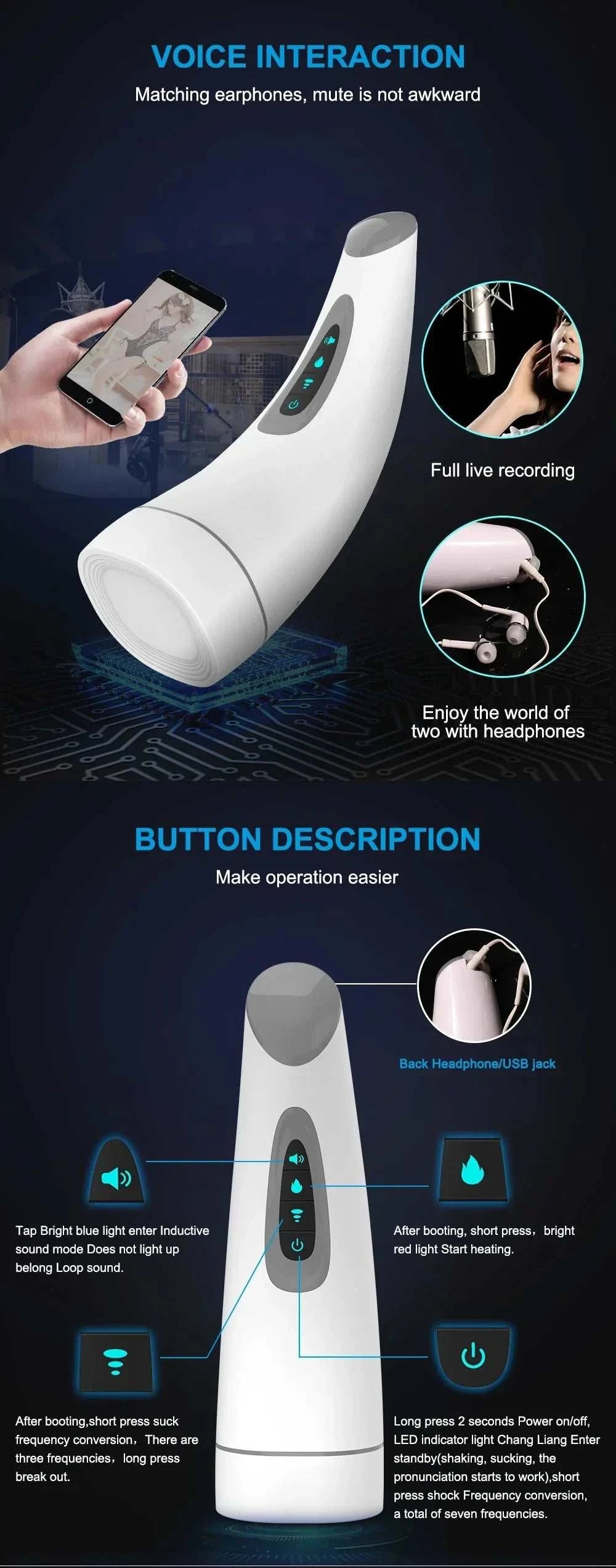 Vagina sucking male masturbator with voice interaction feature.