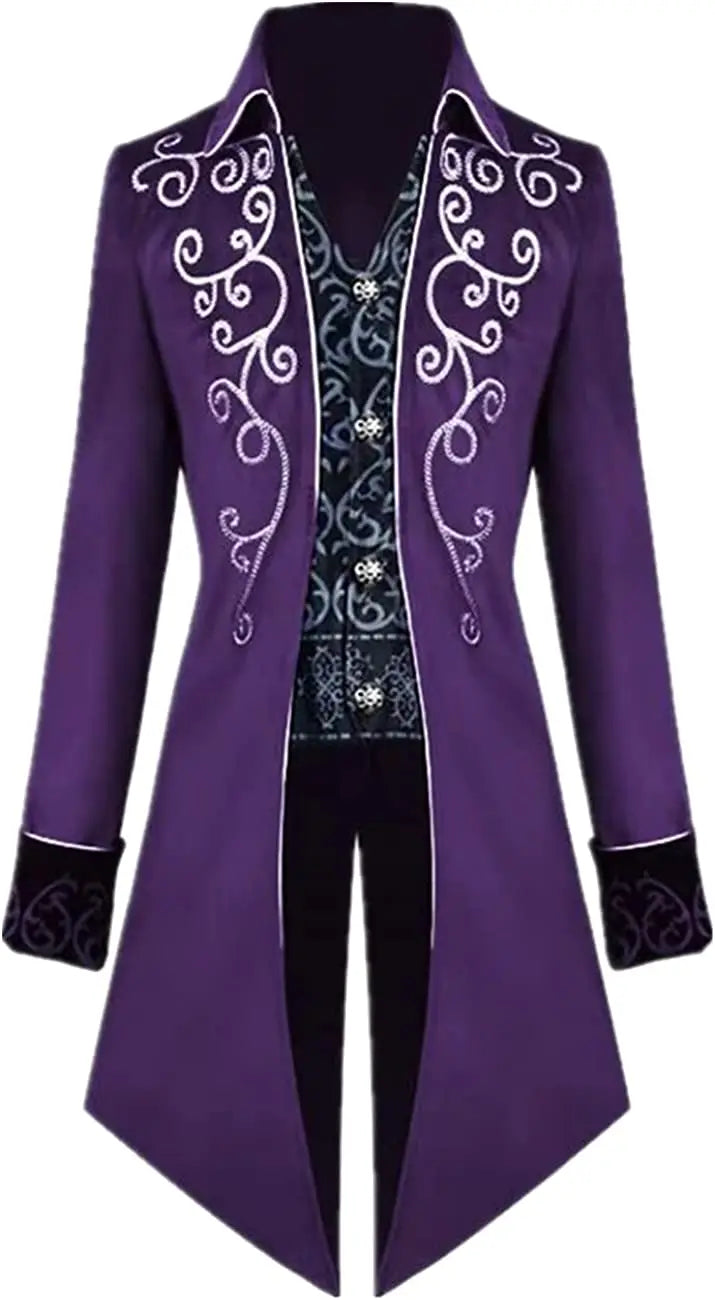 Medieval Men's Steampunk Vintage Tailcoat Jacket Gothic Victorian Frock Coat Uniform Halloween Costume Good Vibrations