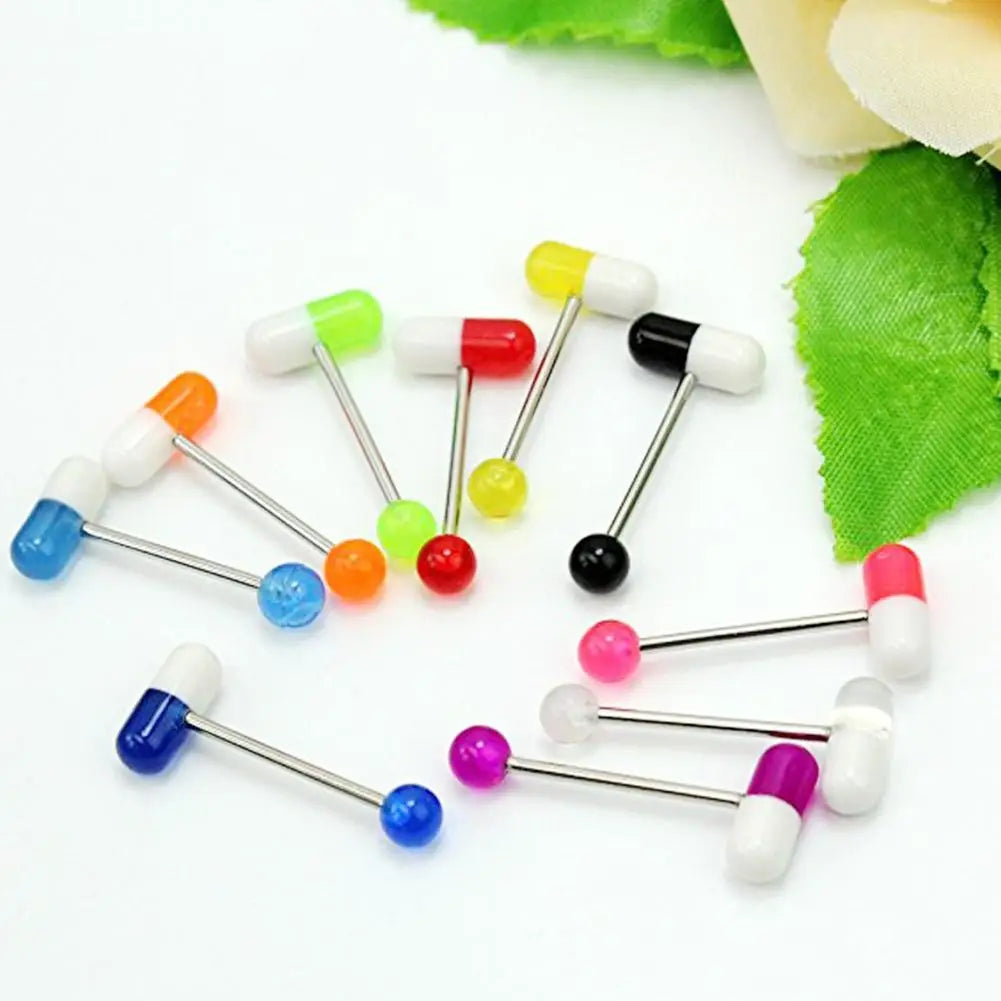 10pcs/lot Colorful Capsule Tongue Rings Acrylic Pill Tongue Piercing Steel Punk Body Piercing Rings Jewelry Decor Gifts Good Vibrations Adult Super Store