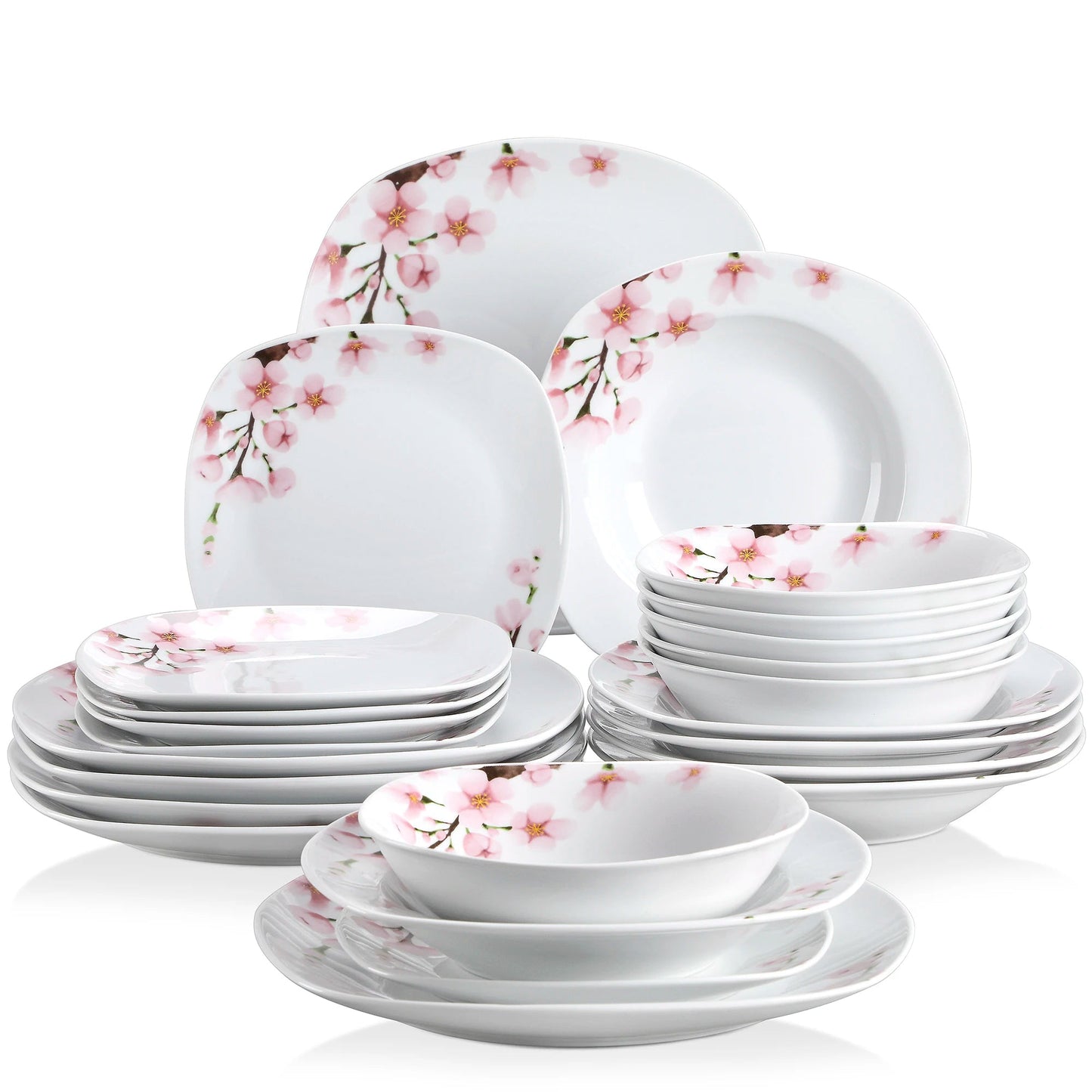 VEWEET ANNIE 48-Piece Porcelain Ceramic Tableware Dinner Plate Set with Bowl,Dessert Plate,Soup Plate,Dinner Plate for 12 Person Good Vibrations