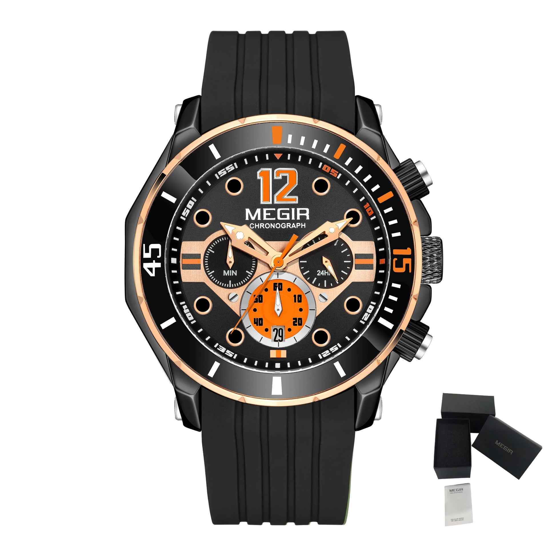 MEGIR 2206 Men's Luxury Sport Quartz Chronograph Watch Waterproof Silicone Band Calendar Stopwatch Luminous Fashion Business Good Vibrations