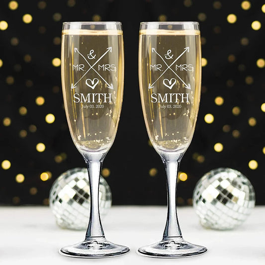 Personalized Champagne Flute Wedding Party Mr and Mrs Champagne Glasses Anniversary Gift for Couple New Years Celebration Good Vibrations