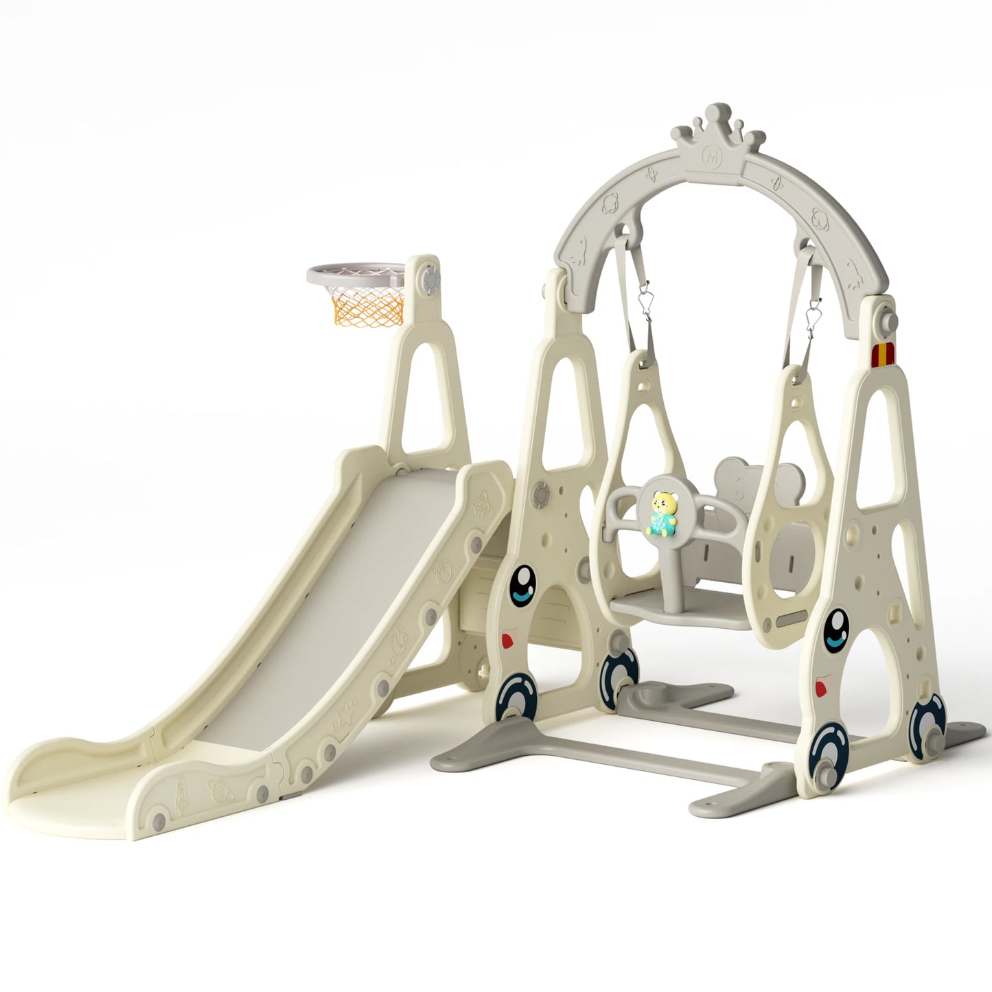 Children Outdoor Wood Playground Playhouse Swings Set Swing and Slide for Kids Good Vibrations