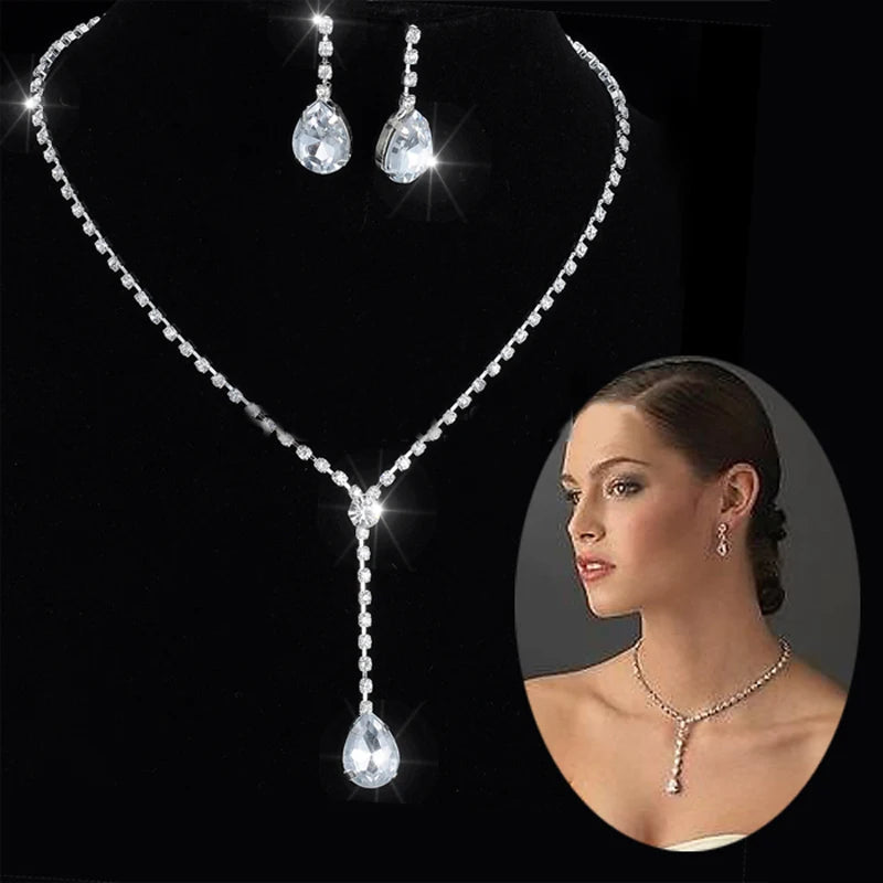 Women's Silver Color Fashion Wedding Jewelry Luxury Crystal Pearl Necklace/Bracelet/Ring/Earrings Ladies Jewelry Sets for Bridal
