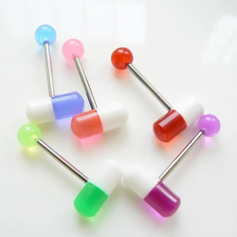 10pcs/lot Colorful Capsule Tongue Rings Acrylic Pill Tongue Piercing Steel Punk Body Piercing Rings Jewelry Decor Gifts Good Vibrations Adult Super Store