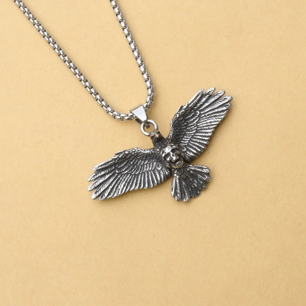 Retro Gothic Skull Face Eagle Pendant Stainless Steel Chain Necklaces Men's Hip-hop Jewelry