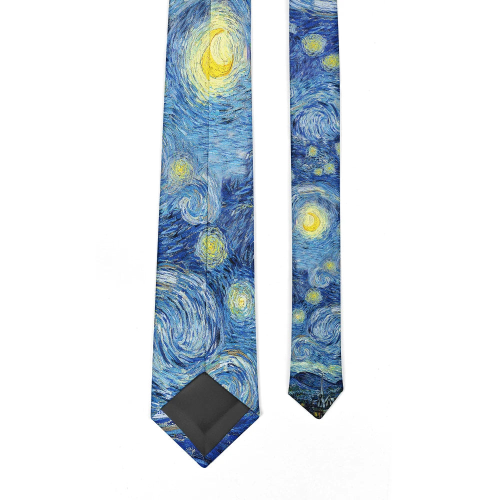3D Printed 8cm Wide Men's Tie Van Gogh Oil Painting Starry Moon Night Fun Tie Casual Party Wedding Suit Dress Neck Tie For Men Good Vibrations