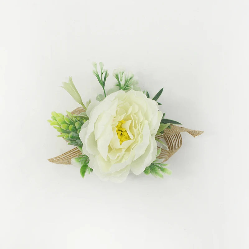 Wedding Boutonnieres White Pink Silk Roses Wrist Corsage Bracelets Bridesmaid Flowers Groom Brooch Marriage Cuff Wrist Corsages Good Vibrations