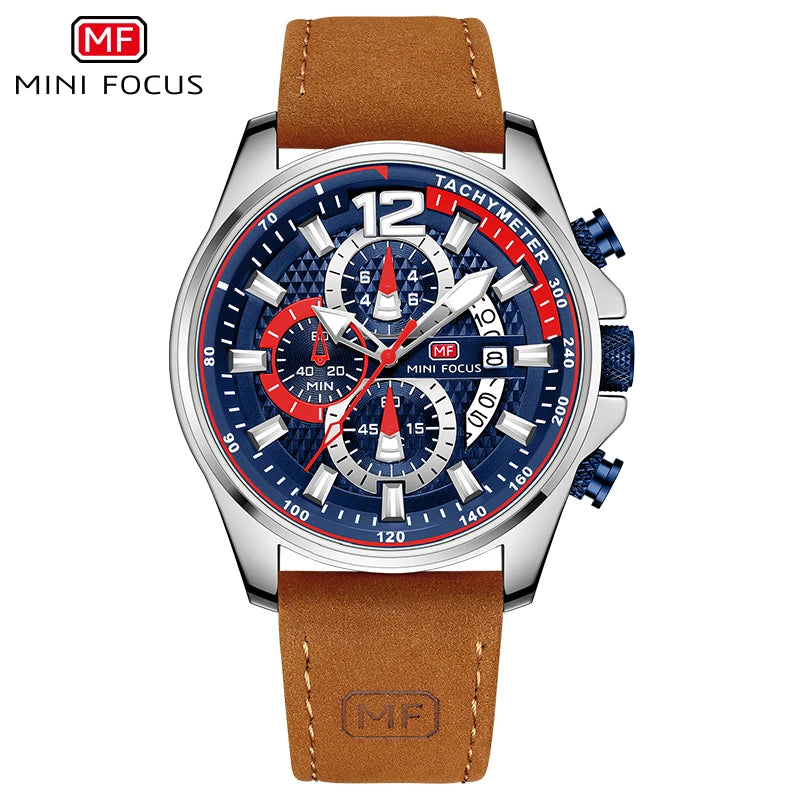 MINI FOCUS MF0350G MF 0350 Fashion Men`s Wristwatches Quartz Clock Leather Strap Waterproof Luminous Hands Watches for Men Reloj Good Vibrations