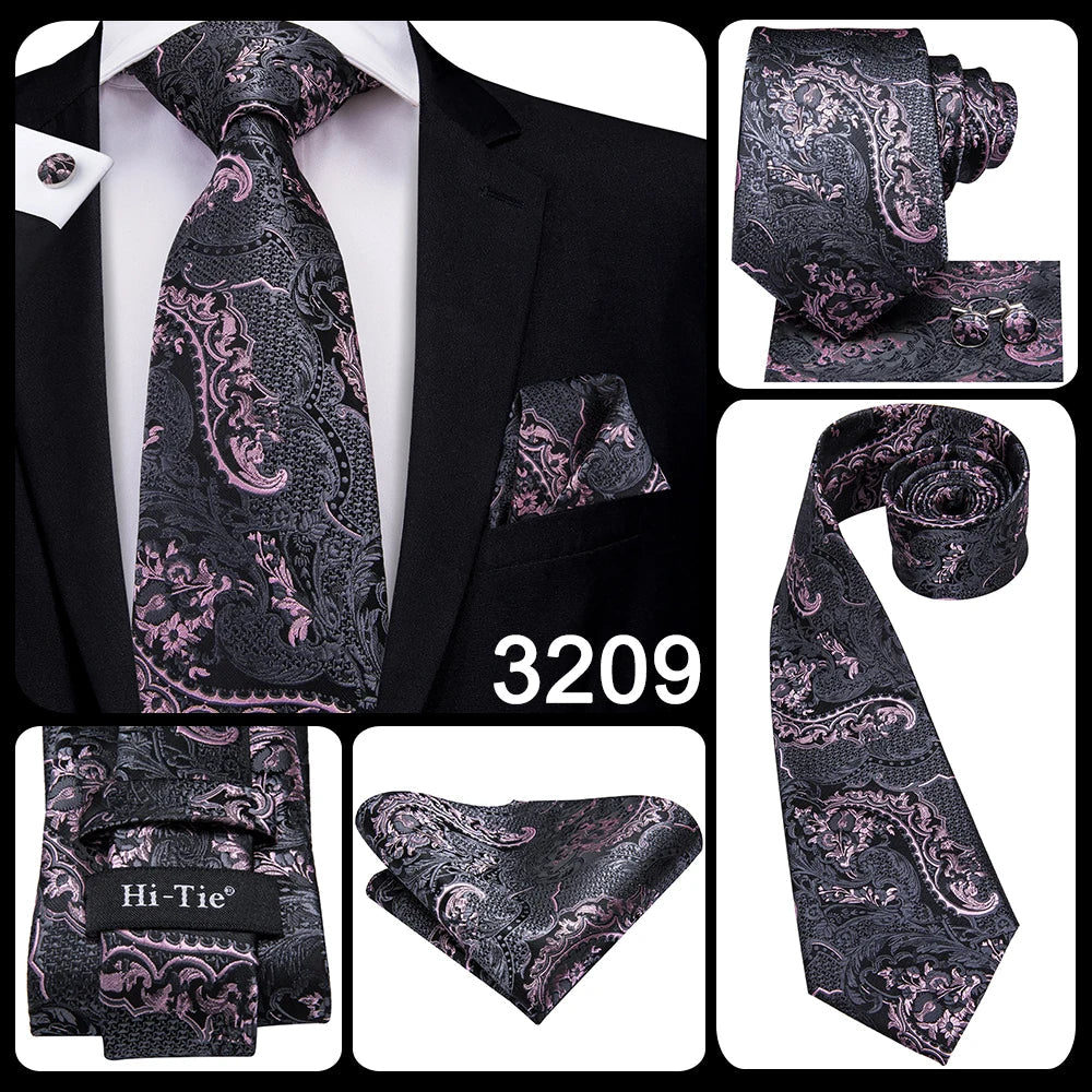 Hi-Tie 8.5cm Business Black Solid Paisley 100% Silk Men's Tie Neck Strip Ties for Men Formal Luxury Wedding Neckties Gravatas Good Vibrations