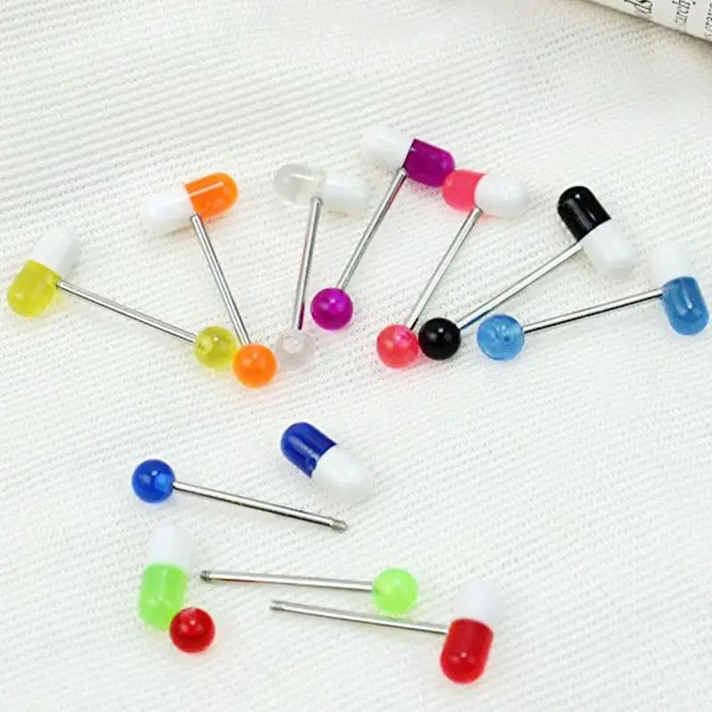 10pcs/lot Colorful Capsule Tongue Rings Acrylic Pill Tongue Piercing Steel Punk Body Piercing Rings Jewelry Decor Gifts Good Vibrations Adult Super Store