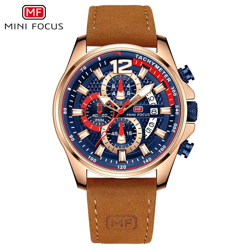 MINI FOCUS MF0350G MF 0350 Fashion Men`s Wristwatches Quartz Clock Leather Strap Waterproof Luminous Hands Watches for Men Reloj Good Vibrations