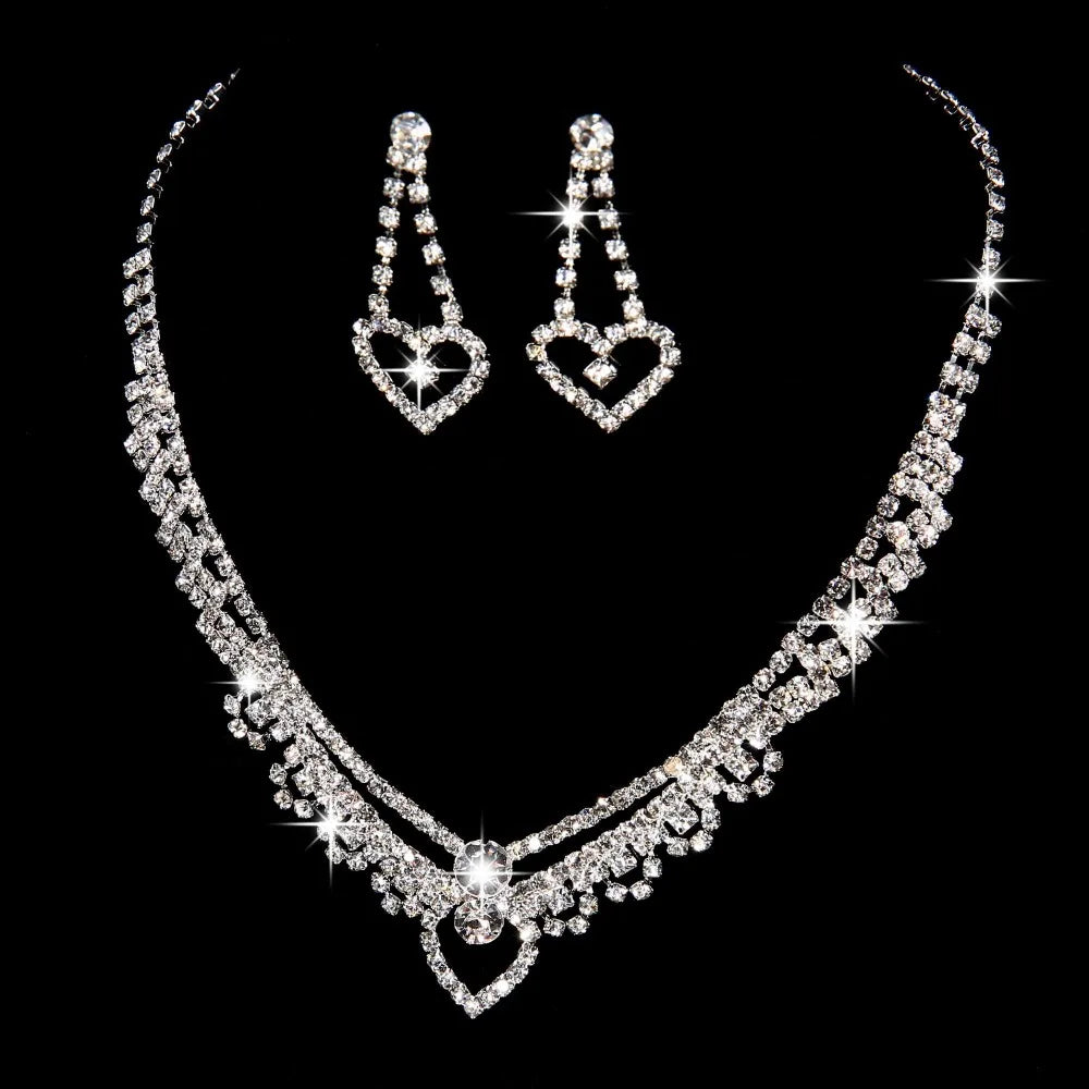Women's Silver Color Fashion Wedding Jewelry Luxury Crystal Pearl Necklace/Bracelet/Ring/Earrings Ladies Jewelry Sets for Bridal