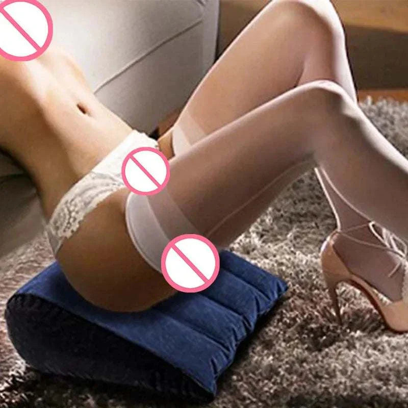 Inflatable sex wedge cushion for adult erotic games and BDSM support.