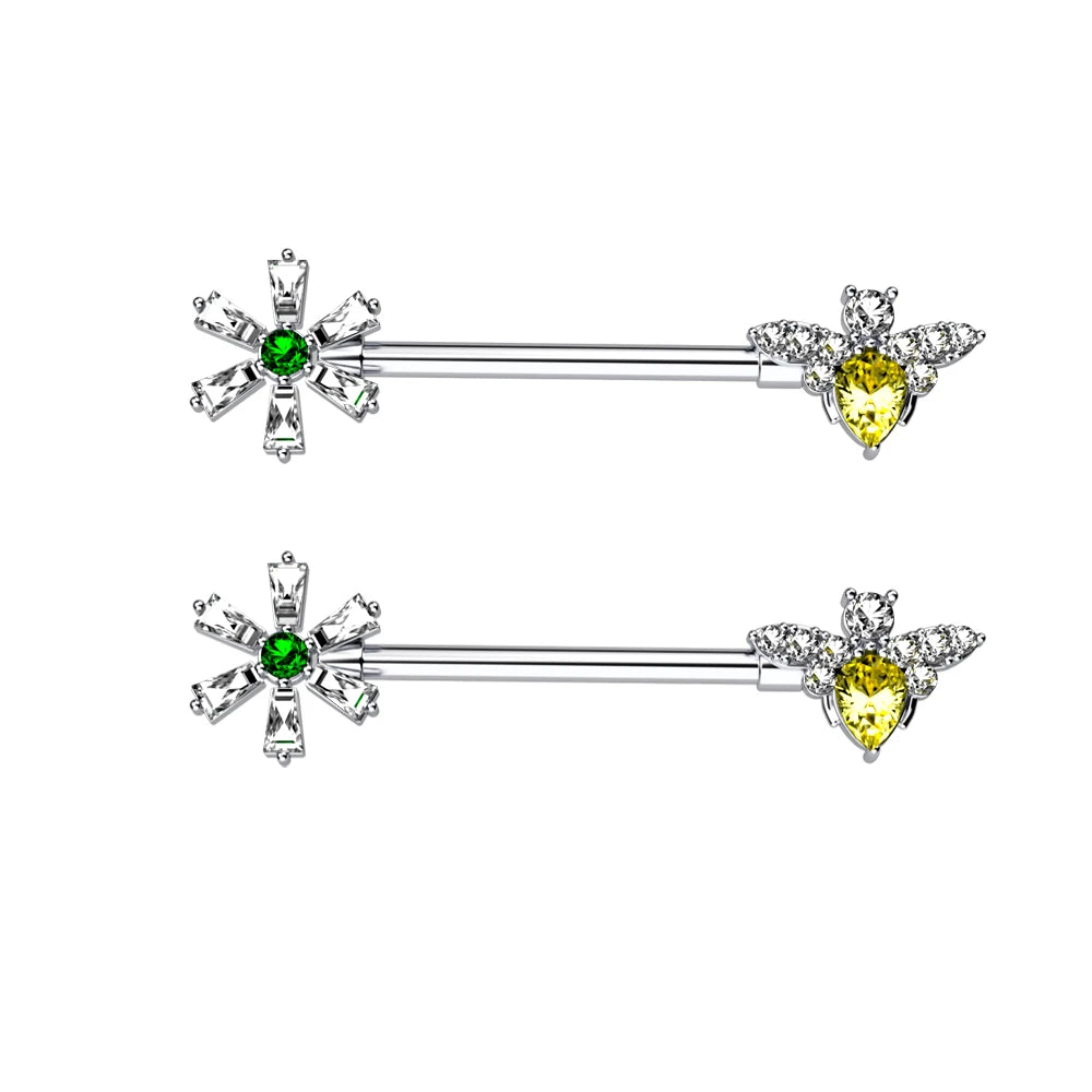 14G Titanium Stainless Butterfly Cat Crystals CZs Shield Barbell Nipple Rings Mixed-Style Heart Flower Dangled Nipple Piercing Good Vibrations Adult Super Store