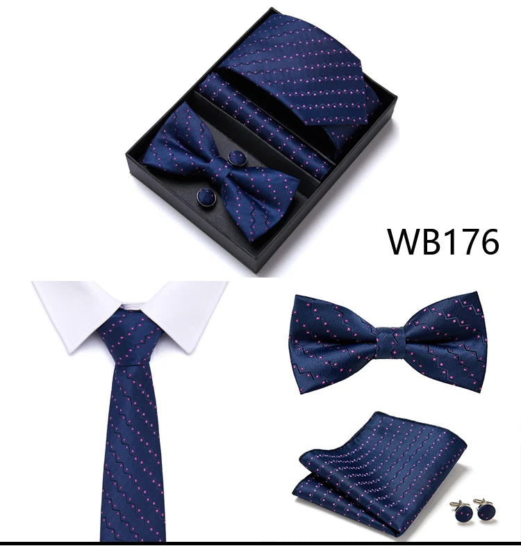 Tie For Men Formal Dress Tuxedo NeckTie Handkerchief Bow Tie Set PlaisyParty Groom Wedding Butterfly Bowtie In Box Good Vibrations