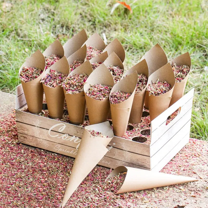 Kraft Paper Wedding Tray Confetti Cone Stand Box Tray Rustic Wedding Decoration Wedding Confetti Cones Wedding Cones Set supply Good Vibrations