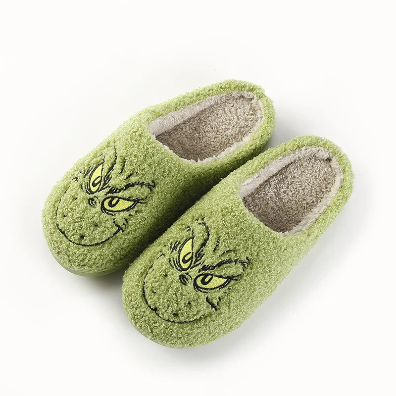 New Home Christmas Grinch Warm Winter Cotton Slippers Couples Men and Women Thick-soled Soft-soled Shoes Thick Non-slip Good Vibrations