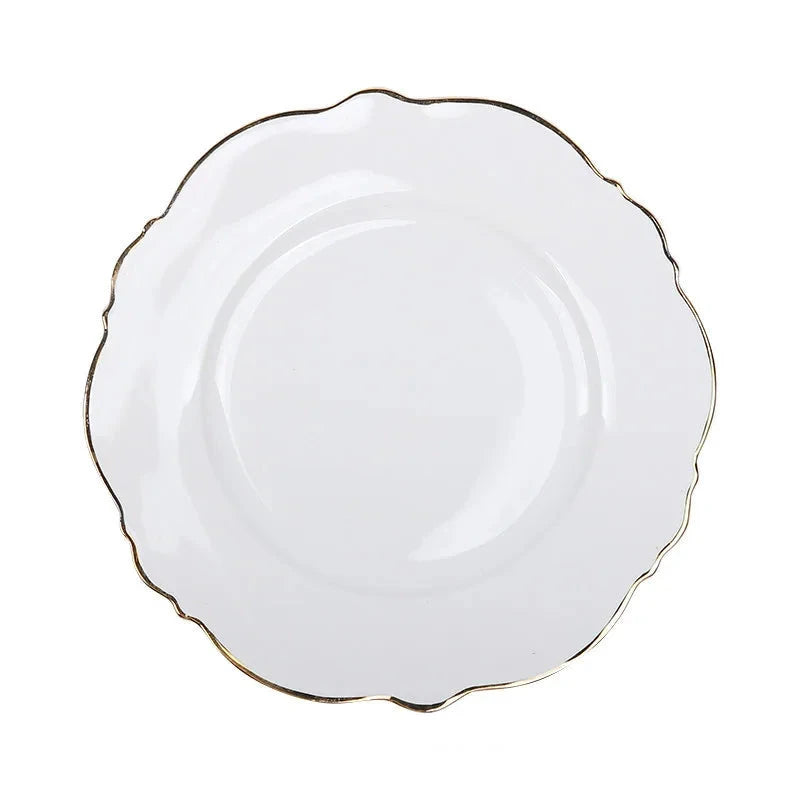 Creative Ceramic Plate Pink Wave Point Simple Flat Plate Western Steak Plate Girl Heart Set Irregular Golden Girl Good Vibrations