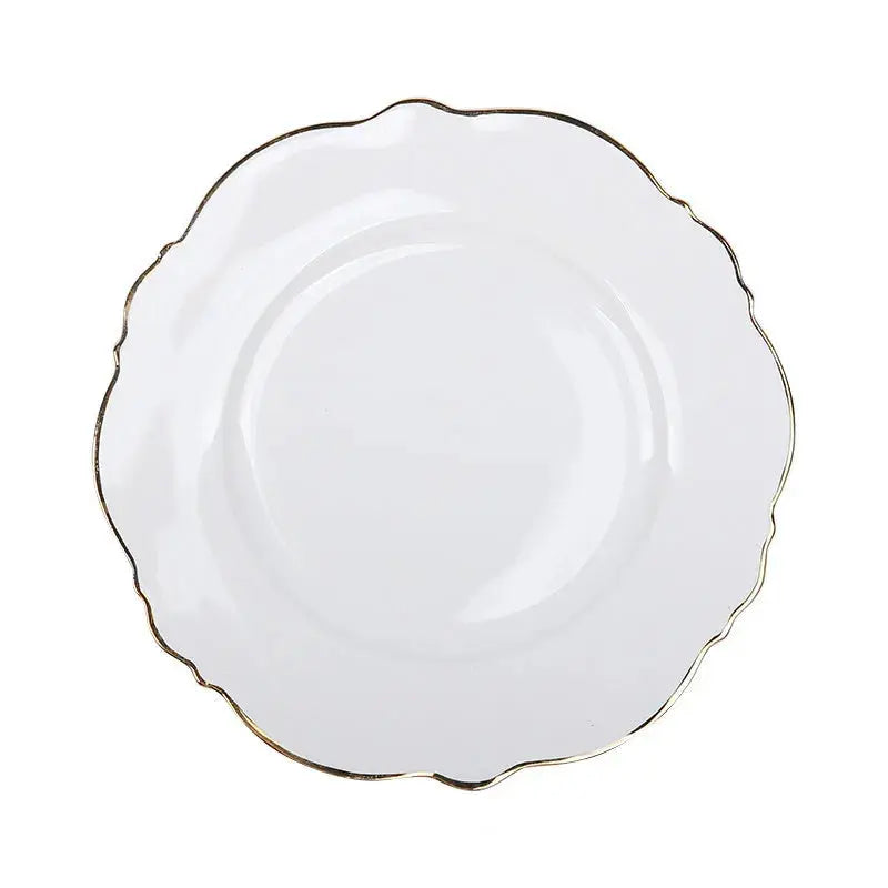 Creative Ceramic Plate Pink Wave Point Simple Flat Plate Western Steak Plate Girl Heart Set Irregular Golden Girl Good Vibrations
