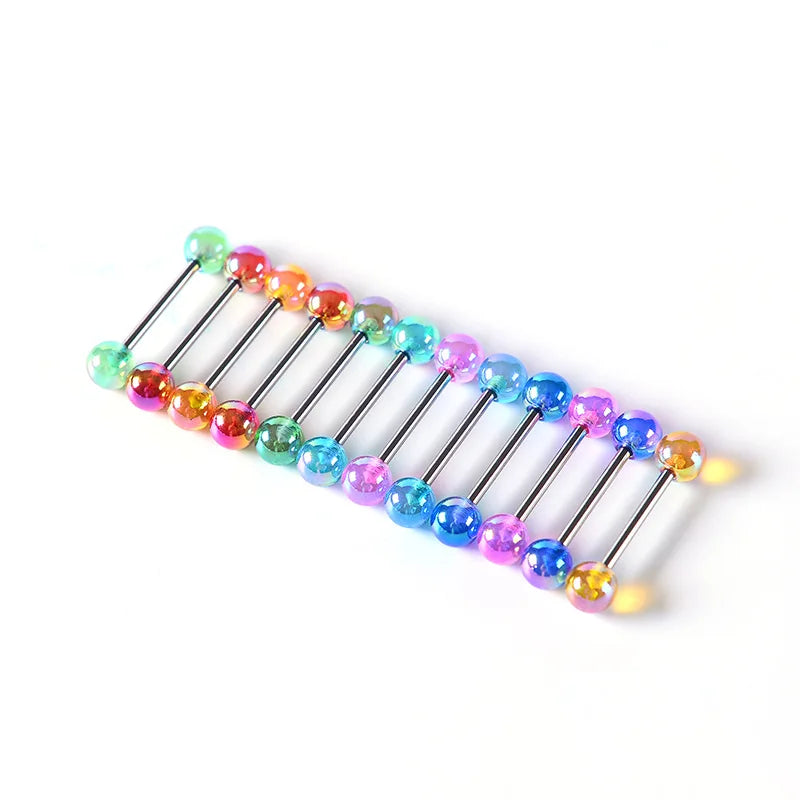 6PCS Stainless Steel Glorious Tongue Ring Bulk 14G Nipple Piercing Bar Lot Glitter Tongue Piercing Set Barbell Piercing Jewelry Good Vibrations Adult Super Store