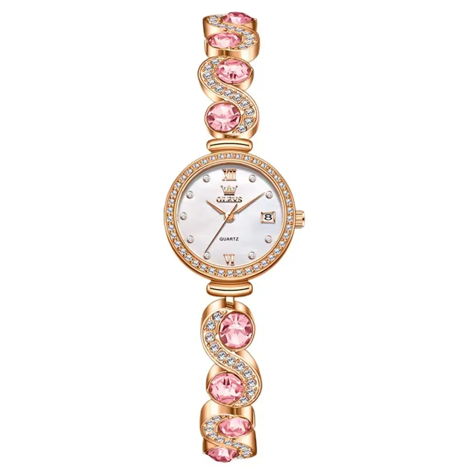 OLEVS 5633 Women's Wristwatch Elegant Luxury Quartz Watch Ladies Fashion Waterproof Diamond Bracelet Watches Sapphire Girl Clock Good Vibrations