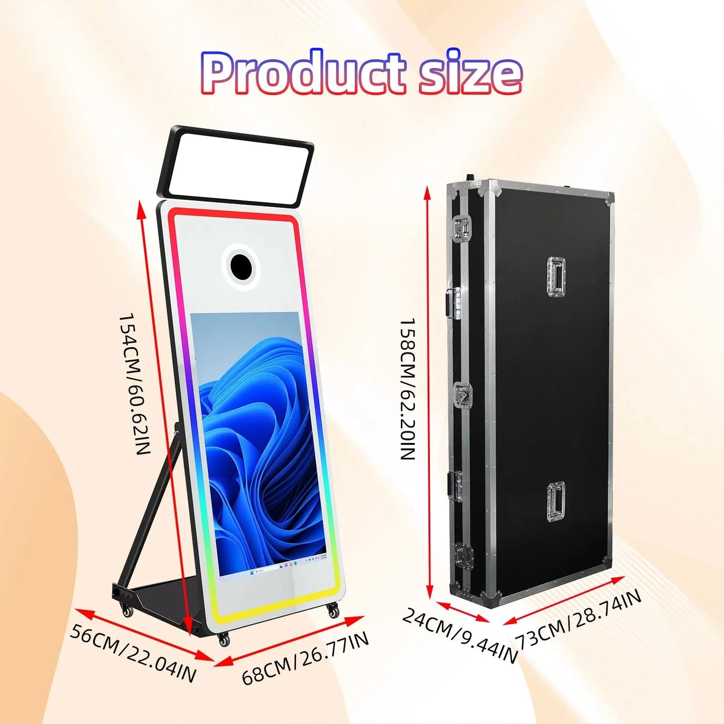 Fashion LED Frame Selfie Magic Mirror Photobooth Machine Touch Screen SLR Compatible Camera Printer for Parties and Events Good Vibrations