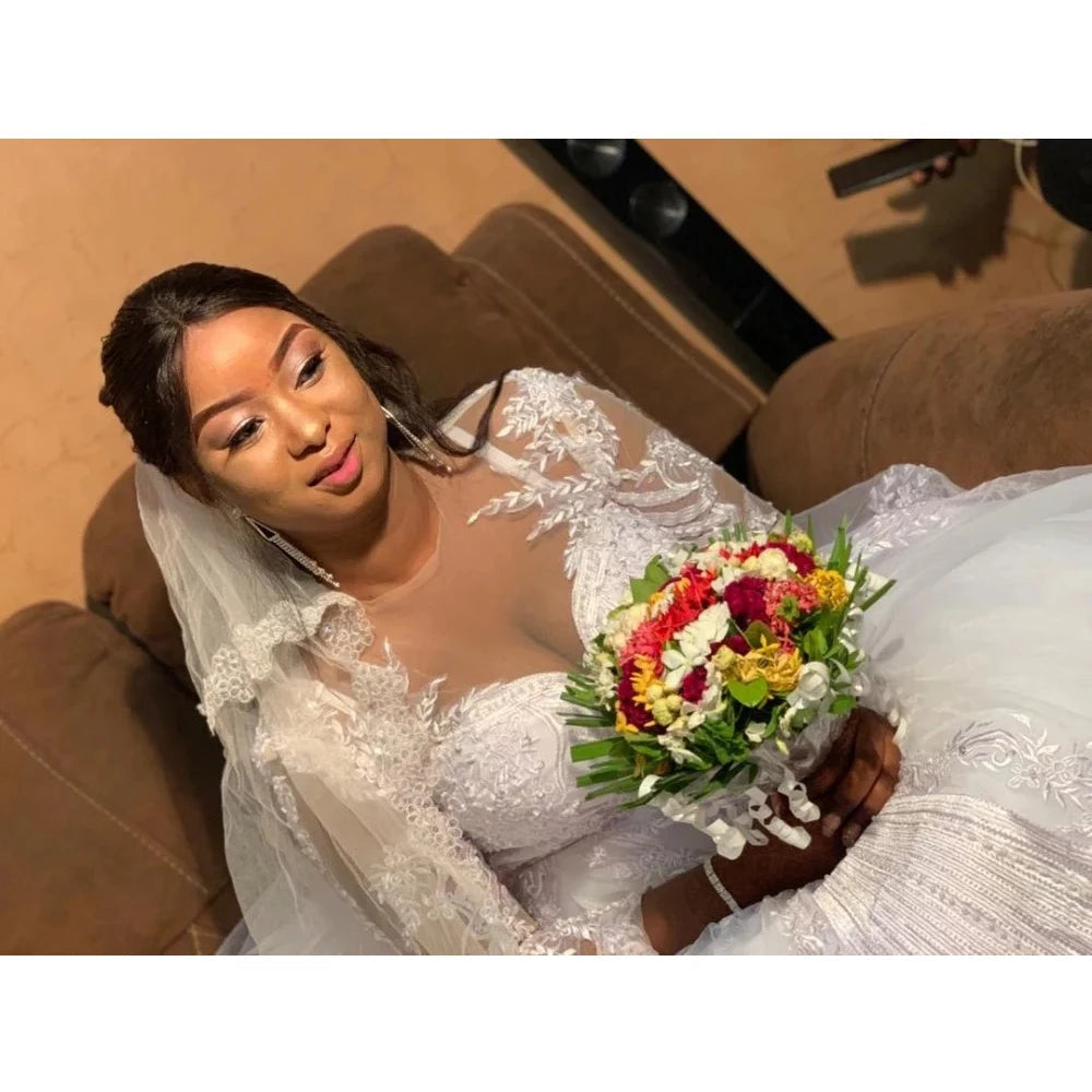 Elegant Vestidos De Noiva Plus Size Wedding Dress Customized Long Sleeve Svatební šaty Ball Gown Lace Cвадебное платье Good Vibrations