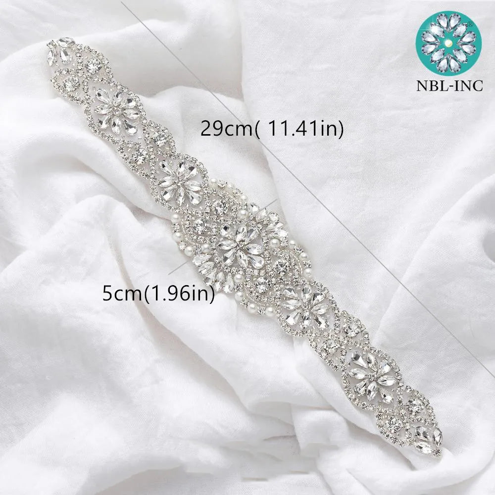 (1PC) Silver Rhinestone crystal iron on applique belt iron on wedding beaded bridal trim for wedding dresses clothing WDD0209 Good Vibrations