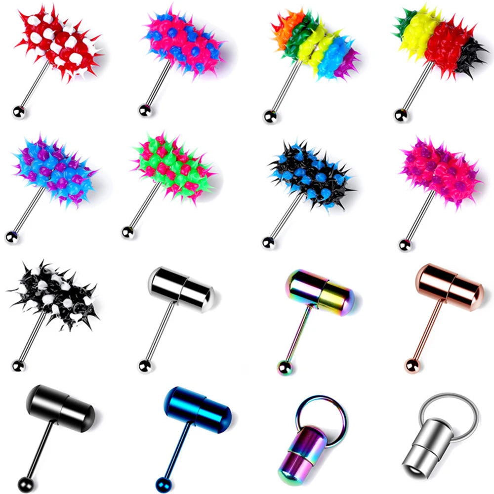 With Battey Vibrating Tongue Ring 16G Surgical Steel Tongue Piercing Ring Vibrated Tongue Piercing Bar Body Jewelry Lengua Sexy Good Vibrations Adult Super Store