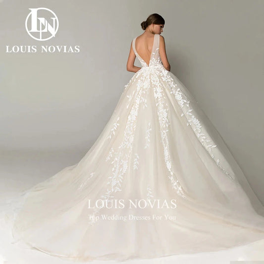 LOUIS NOVIAS Wedding Dress For Women Elegant Backless Beaded Flowers Embroidery Sleeveless Wedding Gown Vestidos De Novia Good Vibrations