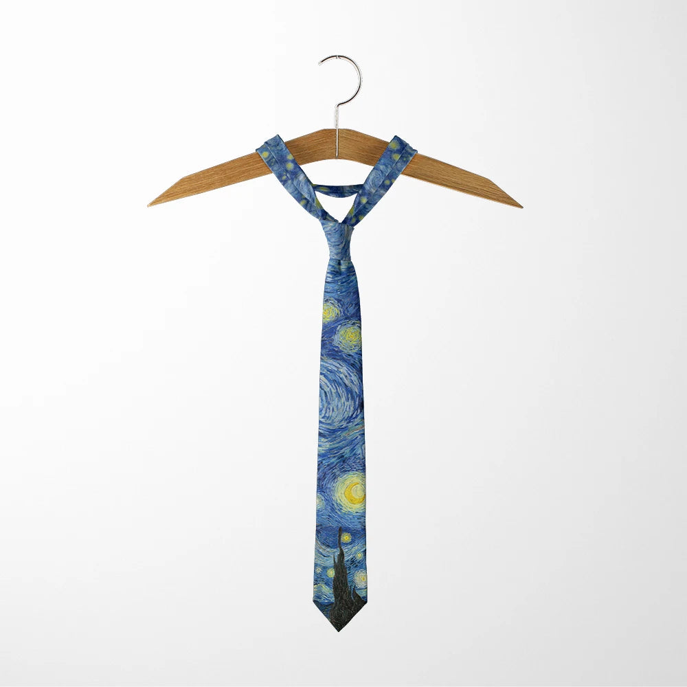3D Printed 8cm Wide Men's Tie Van Gogh Oil Painting Starry Moon Night Fun Tie Casual Party Wedding Suit  Dress Neck Tie For Men Good Vibrations
