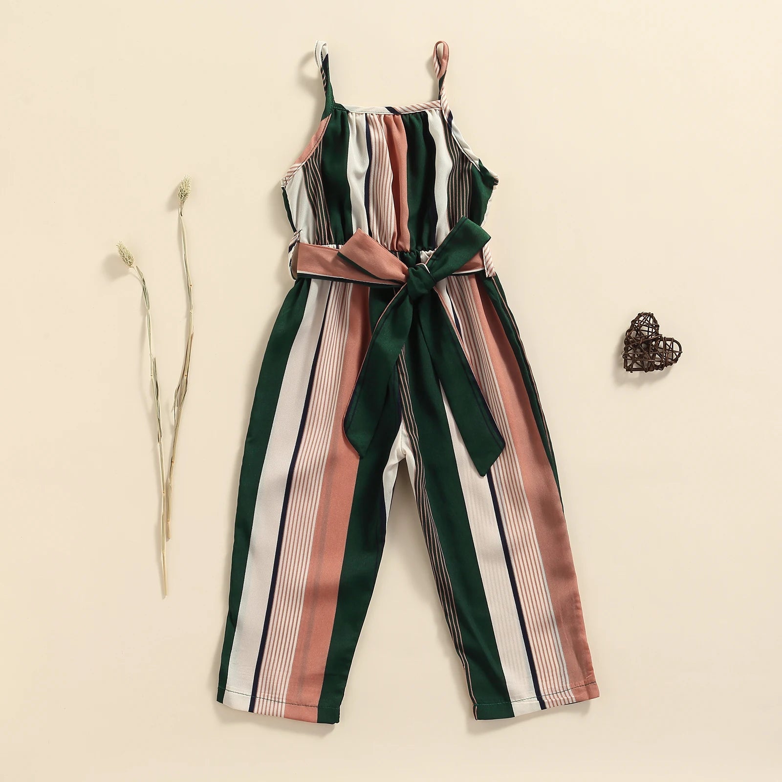 Girls Casual Bandage Sleeveless Suspender Jumpsuit Summer Fashion Stripe Printing Overalls Long Pants Children's Clothing Good Vibrations
