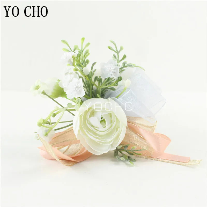 Wedding Groom Boutonniere Bride Bridesmaid Women Hand Wrist Flower Silk Rose Boutonniere Buttonhole for Marriage Party Flower Good Vibrations