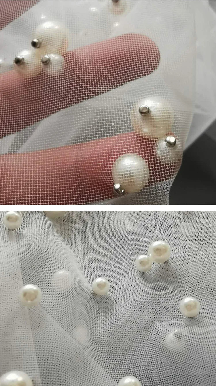 Bridal Pearl Wedding Veil Cape Lace Wedding Veil for Bride Beaded Edge Bridal Veil Good Vibrations