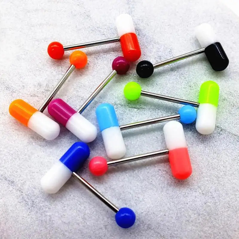 10pcs/lot Colorful Capsule Tongue Rings Acrylic Pill Tongue Piercing Steel Punk Body Piercing Rings Jewelry Decor Gifts Good Vibrations Adult Super Store