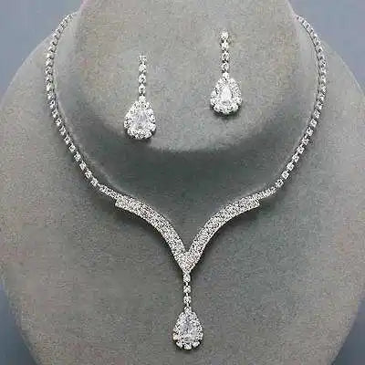 Women's Silver Color Fashion Wedding Jewelry Luxury Crystal Pearl Necklace/Bracelet/Ring/Earrings Ladies Jewelry Sets for Bridal
