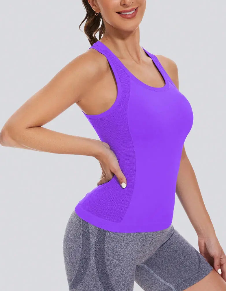 Workout Tank Tops for Women Racerback Tank Tops Seamless Gym Tops Sleeveless Athletic Yoga Running Shirts Good Vibrations