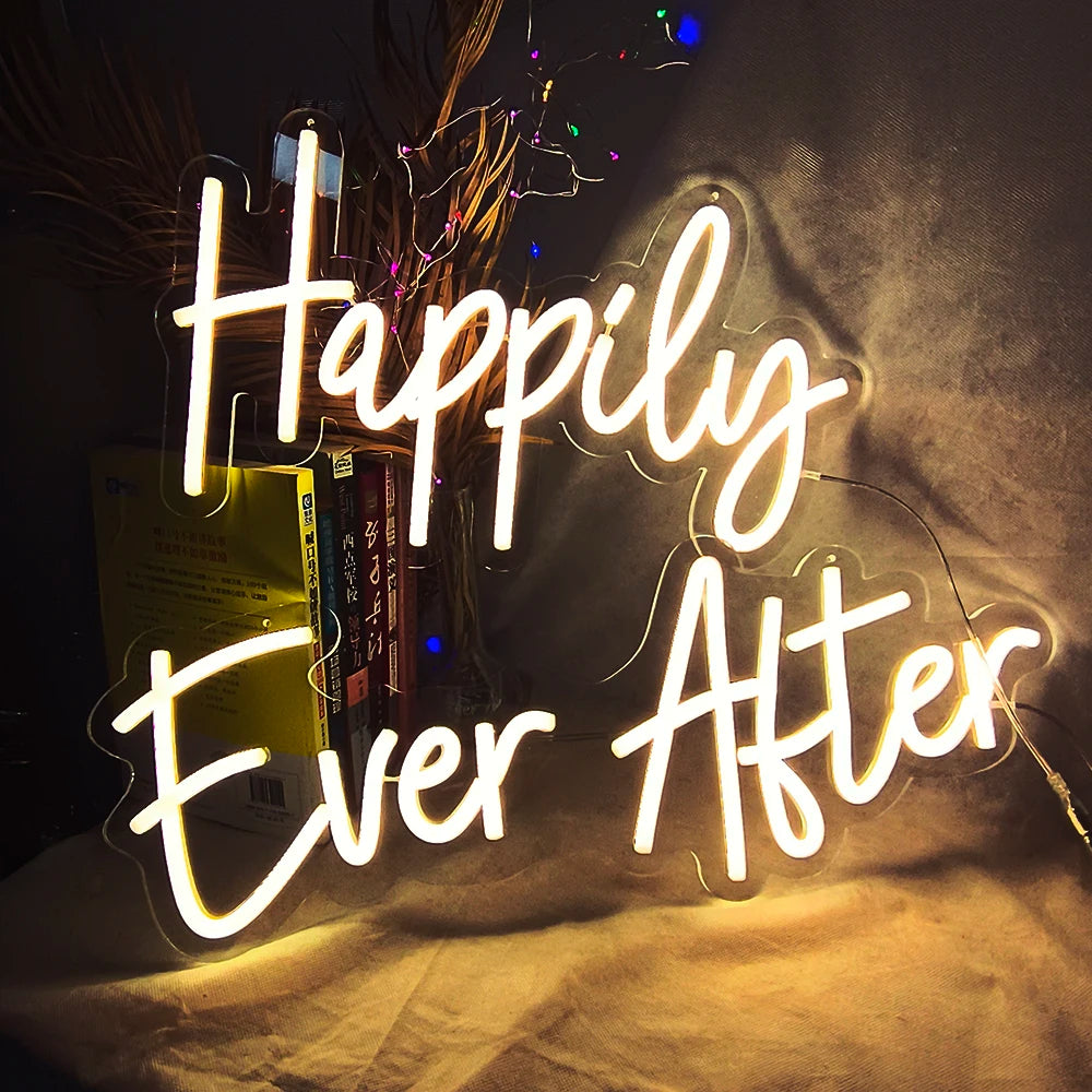 Happily Ever After Neon Sign Wedding Party Lights Event Background Decorative Lights Dimmable Good Vibrations