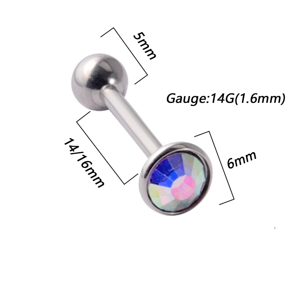 1PC Anti-Allergy Surgical Steel Tongue Rings Women Flat Zircon Piercing Tongue Barbells Piercing Body Jewelry 14g Good Vibrations