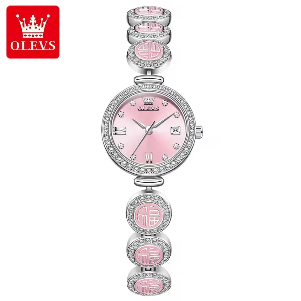 Olevs 5630 Watch Waterproof Quartz Movt Wristwatch Women Luxury Red Top Brand Diamond Exclusive Blessing Bracelet Women Watches Good Vibrations