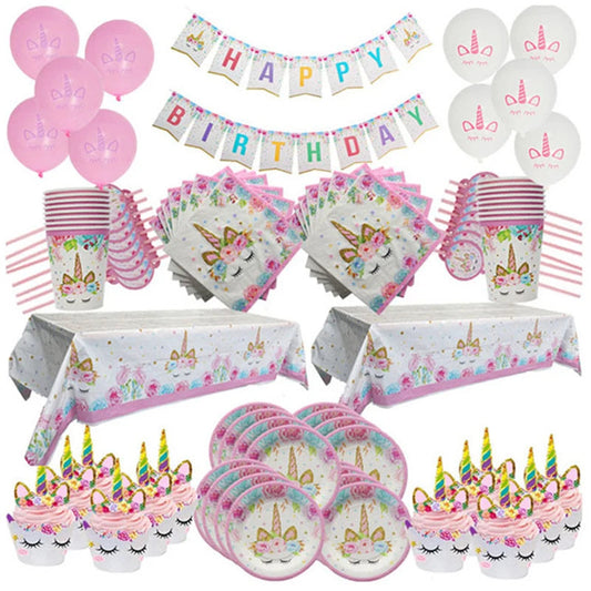 Unicorn Decoration Birthday Party Decor Kids Unicorn Disposable Tableware set Unicornio Baby Shower Girl Birthday Party Supplies Good Vibrations